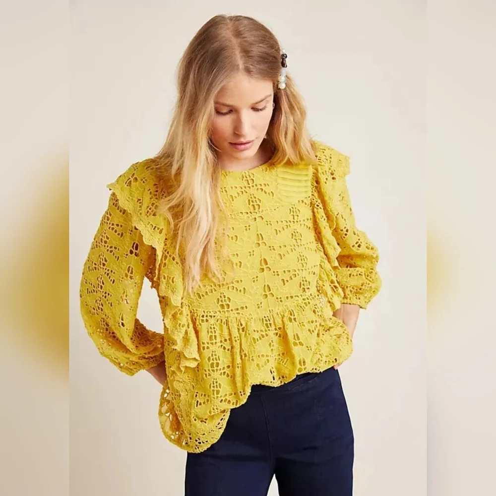 Anthropologie Maeve Clementine Eylet Lace Blouse Size 2
